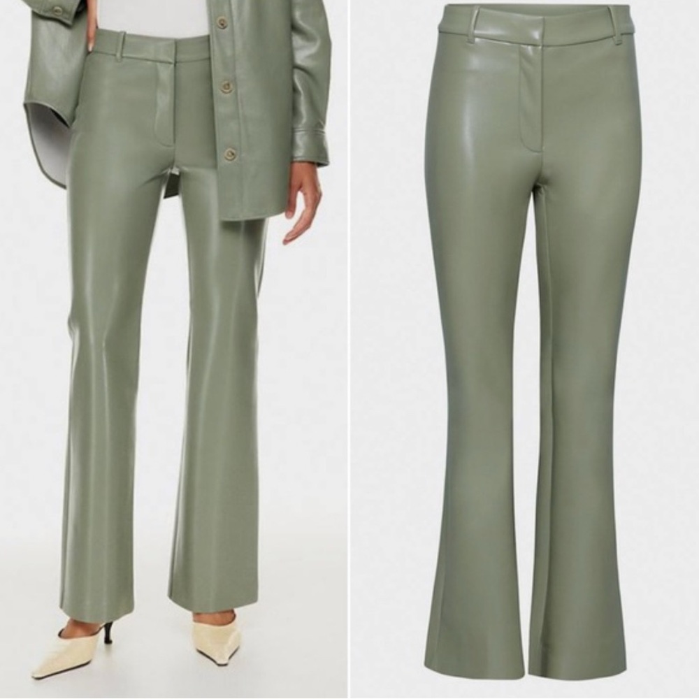 ARITZIA Wilfred Cabaret‎ Vegan Leather Pant Sage High Waisted Flare